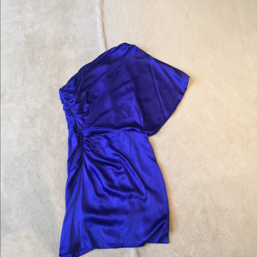 One shoulder, silk, royal blue cocktail dress